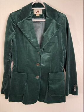Vintage JH Collectibles Dark Green Velvet Blazer Jacket Lined Women's Size 10